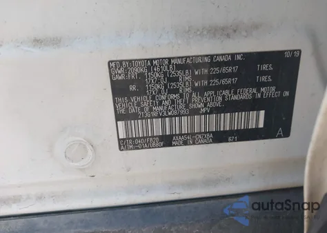 2020 Toyota Rav4 Le from USA, damaged, VIN 2T3G1RFV3LW087993